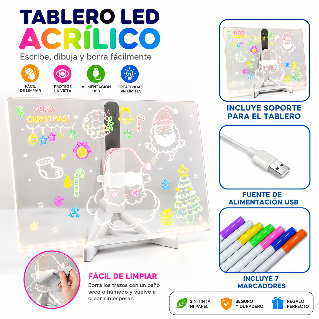 Pizarra Mágica 20cm X 30cm Luz Led Usb
