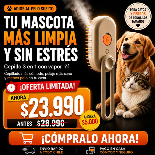Cepillo Vapor Para Mascotas - Elimina el pelo suelto sin tirones.