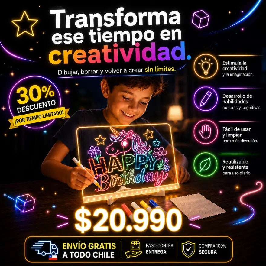 Pizarra Mágica 20cm X 30cm Luz Led Usb